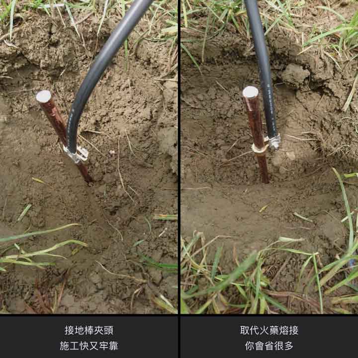 配電系統接地電阻 銅棒接頭快速完成 → 迅猛龍接地棒銅夾